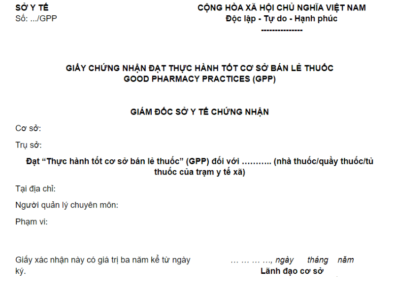 Mẫu giấy chứng nhận đạt chuẩn GPP
