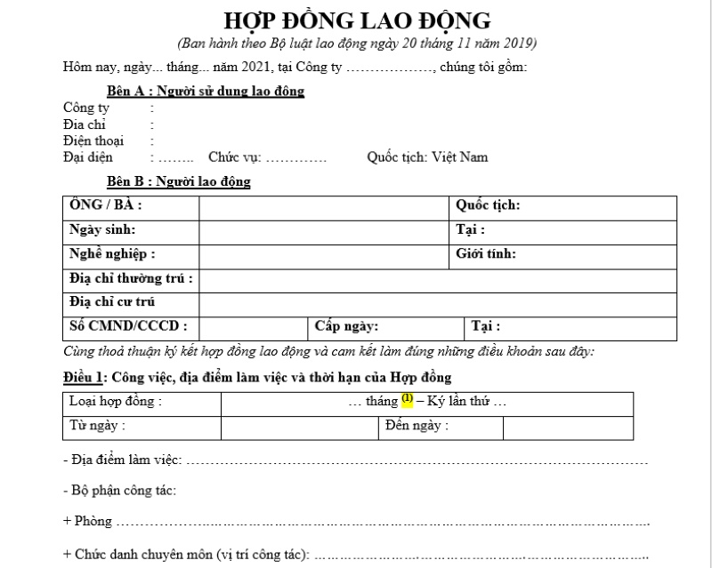 Mẫu hợp đồng lao động với người cao tuổi