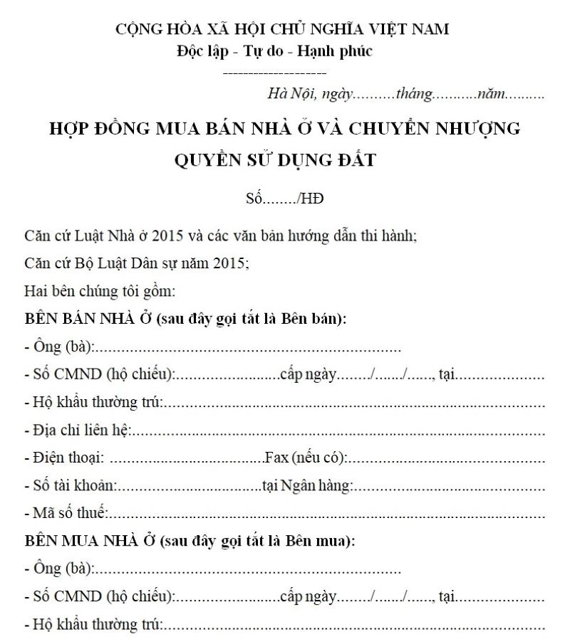 Mẫu hợp đồng chuyển nhượng quyền sử dụng đất (mua bán đất) có người làm chứng?