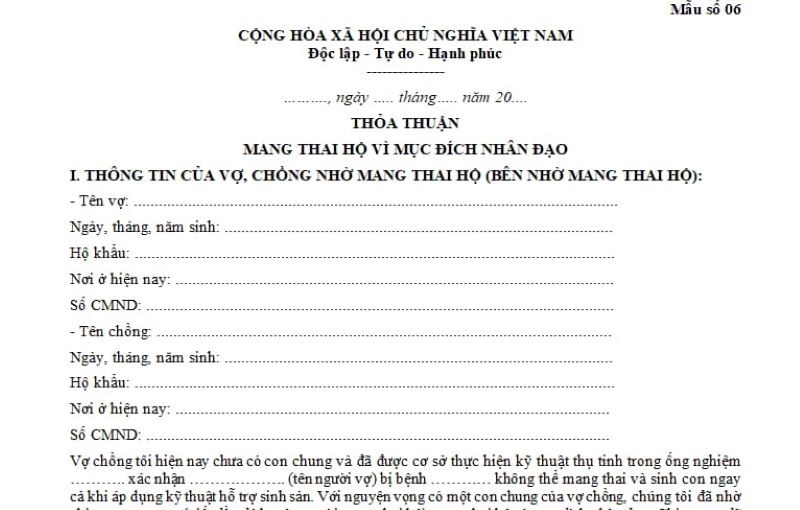 Thỏa thuận mang thai hộ vì mục đích nhân đạo có bắt buộc lập thành văn bản không?