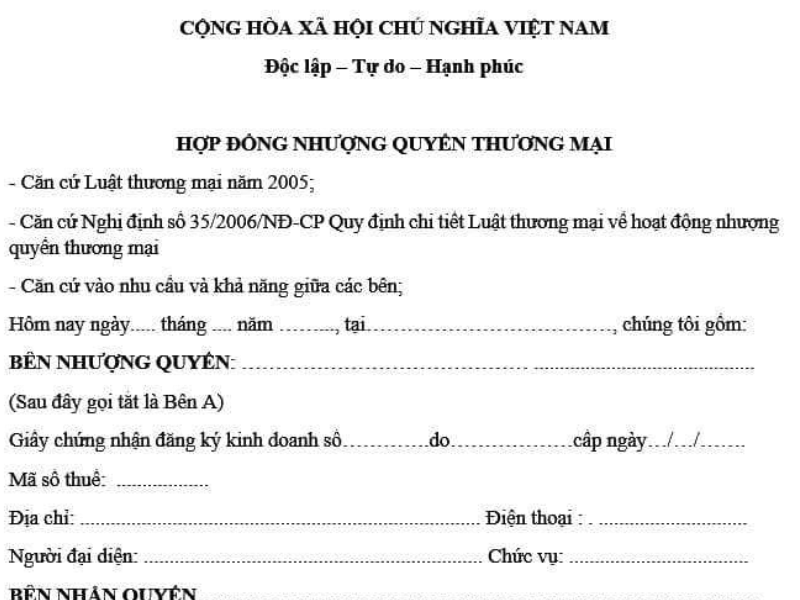 Mẫu hợp đồng nhượng quyền thương mại
