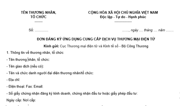  Mẫu đơn đăng ký ứng dụng cung cấp dịch vụ thương mại điện tử trên thiết bị di động mới nhất hiện nay được quy định như thế nào?
