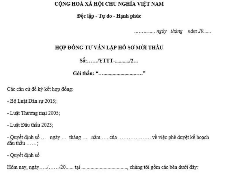 Hợp đồng tư vấn lập hồ sơ mời thầu là gì