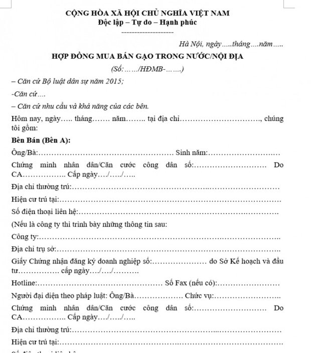 Tìm hiểu về hợp đồng mua bán gạo nội địa