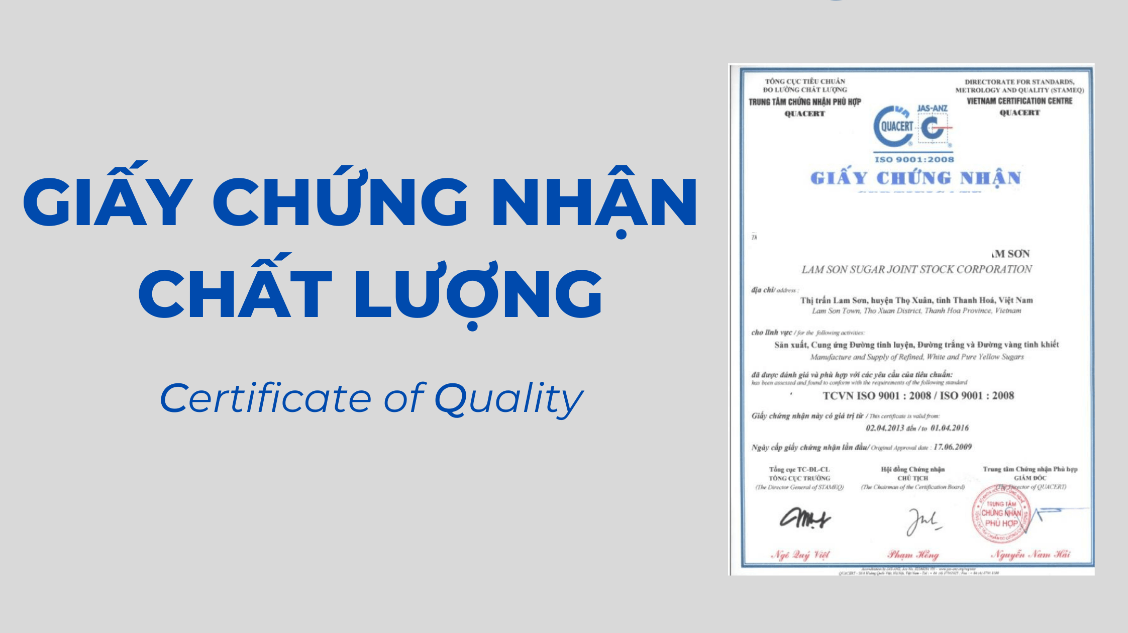 Giấy chứng nhận chất lượng sản phẩm