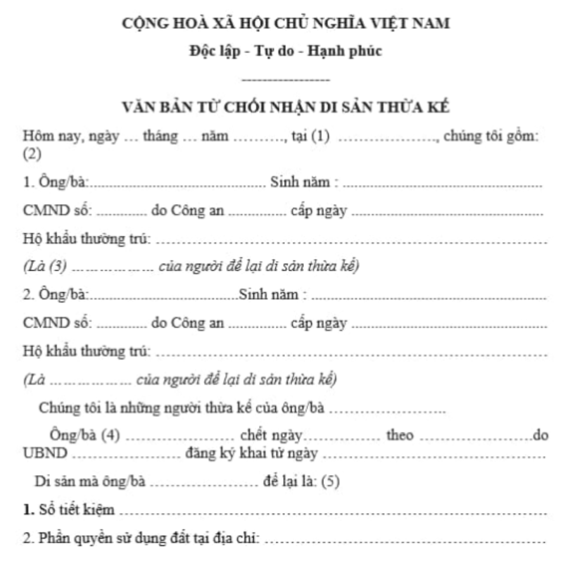 Thực trạng giấy từ chối nhận di sản thừa kế