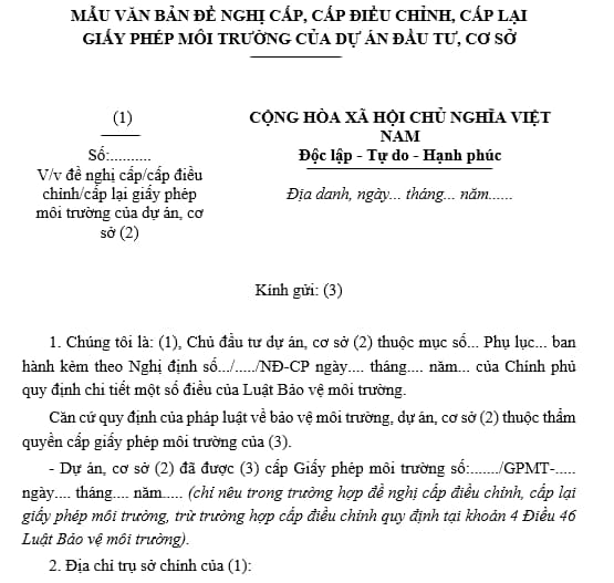 Đơn đăng ký Giấy phép xả nước thải vào nguồn nước được quy định như thế nào?
