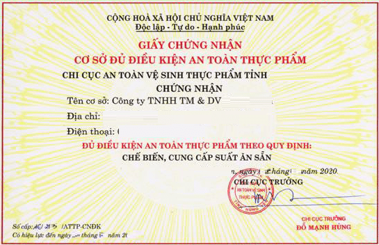 Giấy chứng nhận cơ sở đủ điều kiện an toàn vệ sinh thực phẩm là gì?