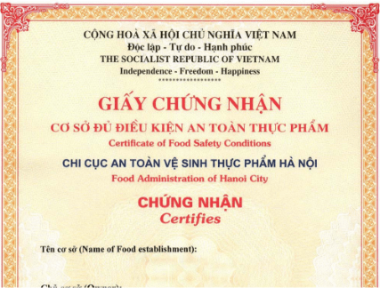 Giấy chứng nhận cơ sở đủ điều kiện an toàn vệ sinh thực phẩm là gì?