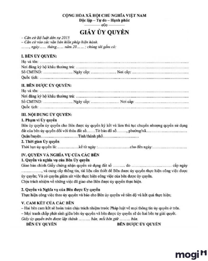 ủy quyền chuyển nhượng quyền sử dụng đất